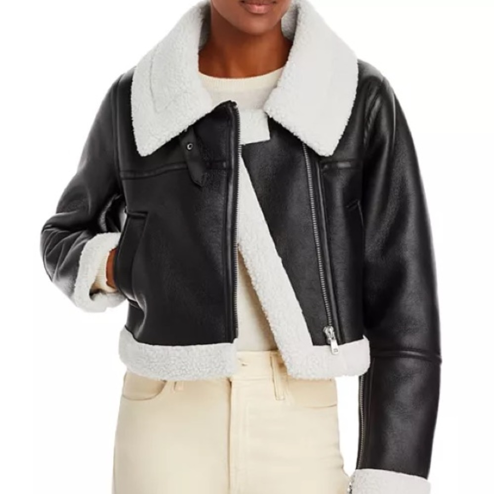 AVEC LES FILLES Cropped Faux Shearling Jacket // New with tags